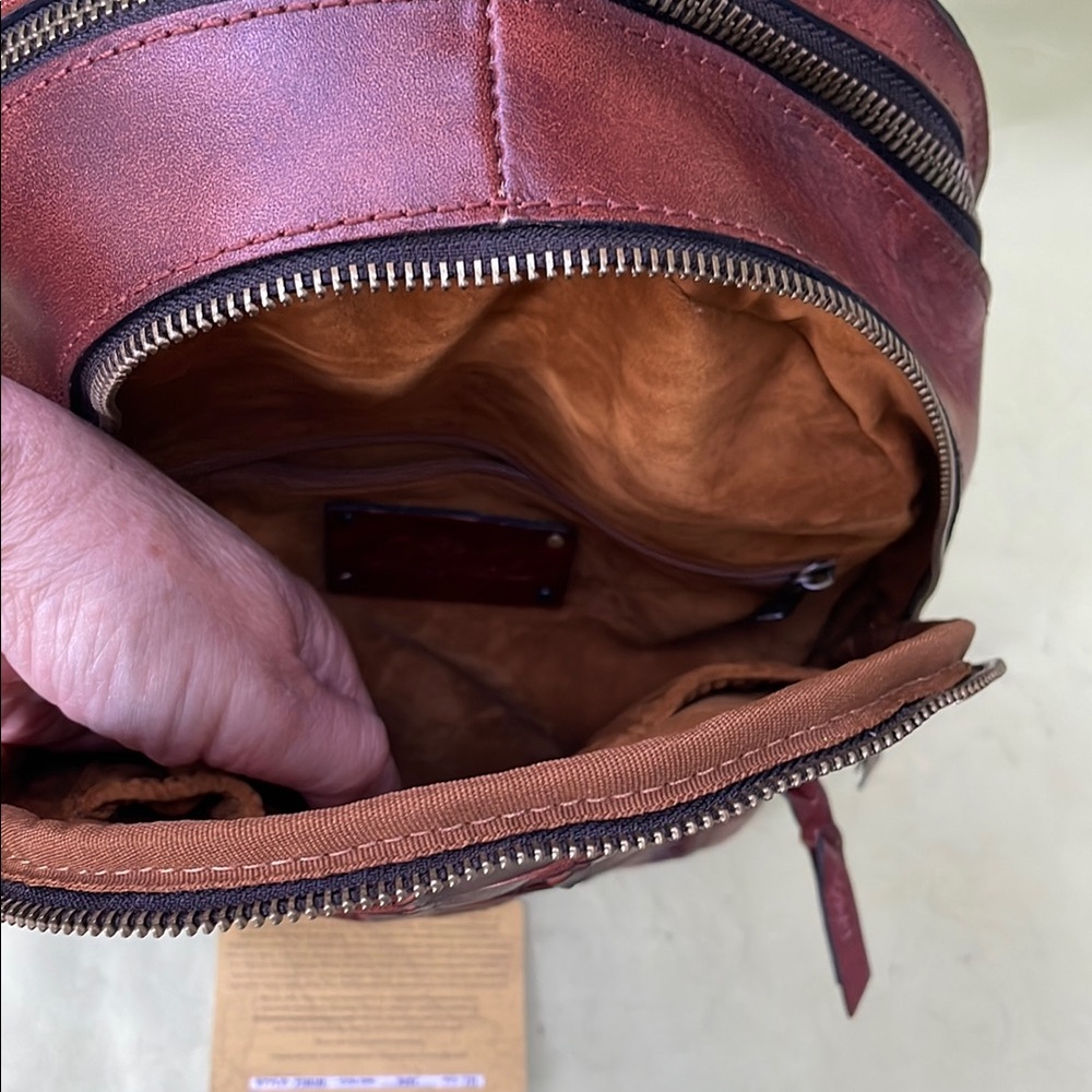 New Patricia Nash Woven Leather Backpack - Reddish Brown - Picture 13 of 16